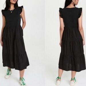 Nation LTD Sissy Ruffled Tiered Midi Sundress Black XS Boho Preppy Classic